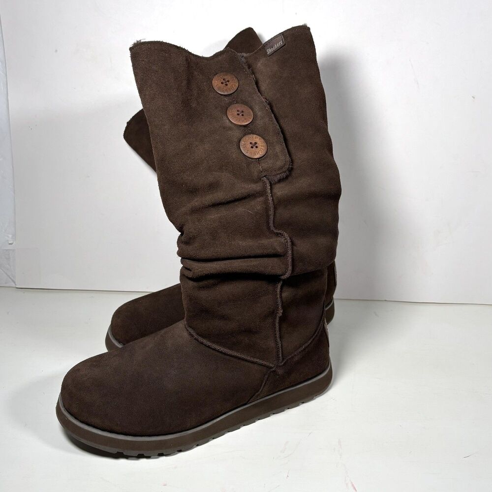 Skechers 47220 Slouch Suede Leather Boots Women’s 8.5 Fur Lined Chocolate